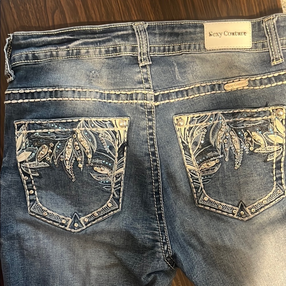 Blue Boot Cut Jeans with Faded Denim Look - Picture 2 of 4
